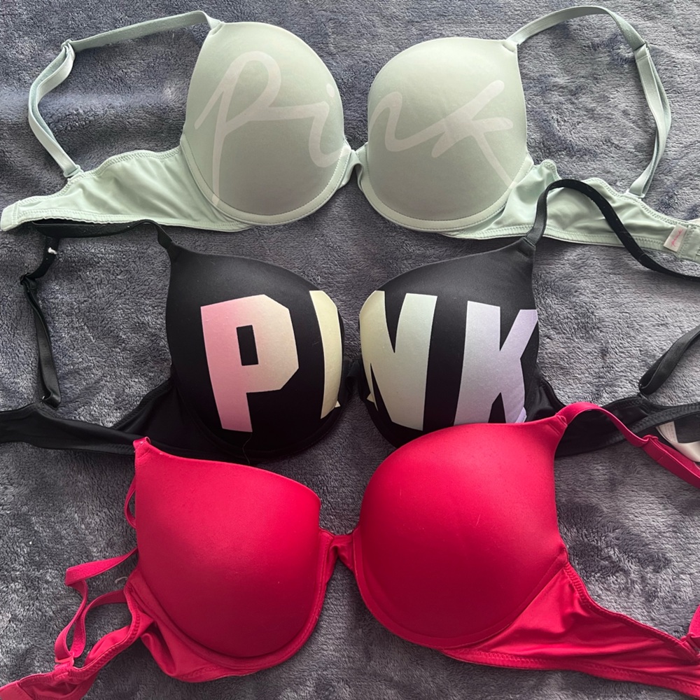 PINK Victoria's Secret Red, Mint Green and Black Bras